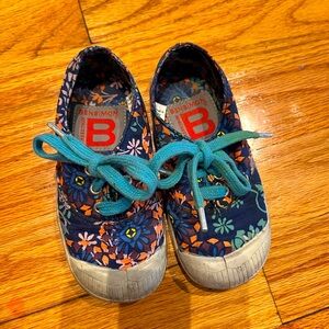 Rare Blue Teal Coral floral pattern Laced Bensimon French brand Sneakers